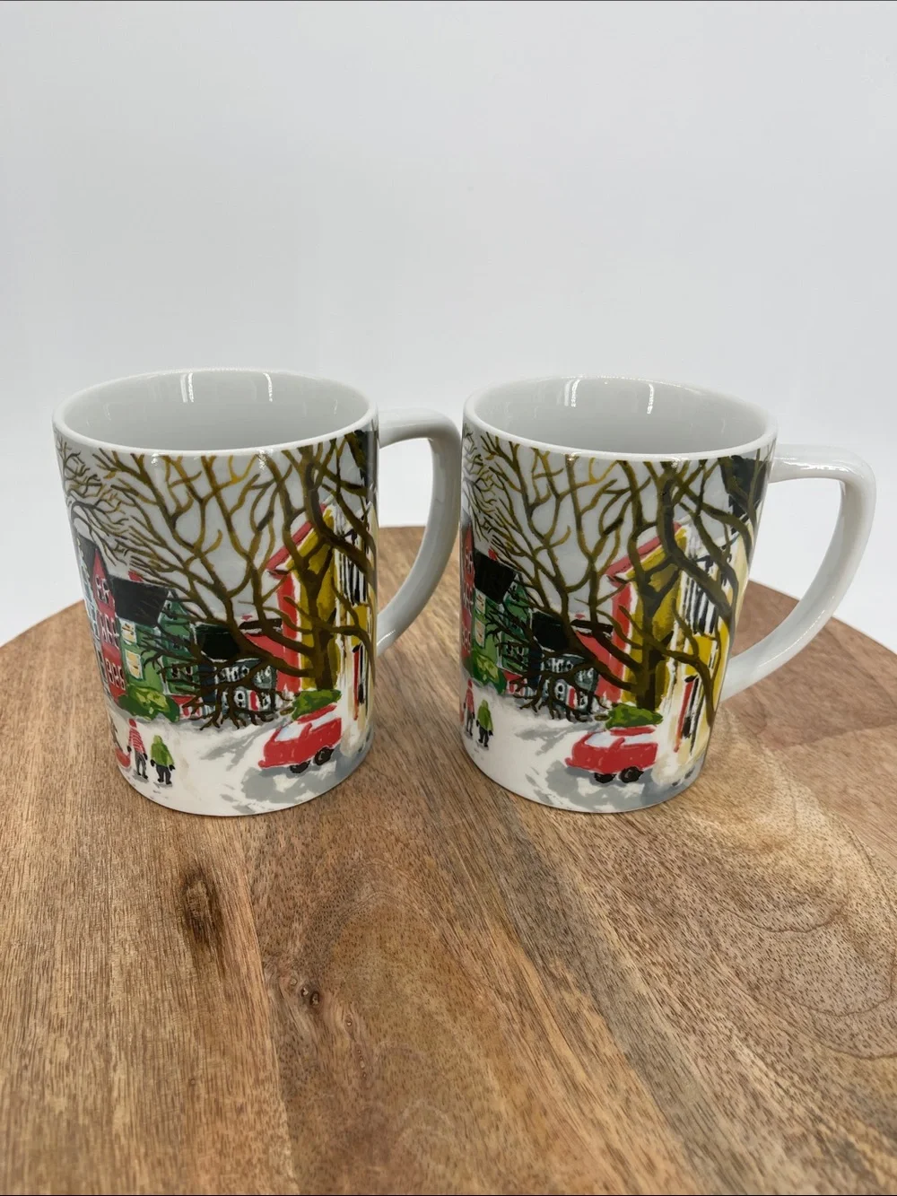Pottery Barn Discontinued Winter Village Mugs Christian Holiday-Set of 2